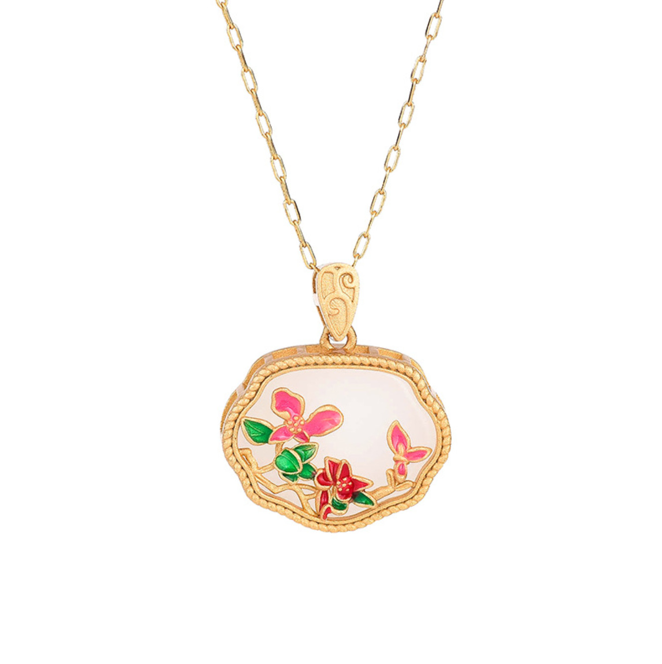 Jade Crystal Pendant Necklace Charm 18K Gold Plated Chain Flower Dainty Gemstone