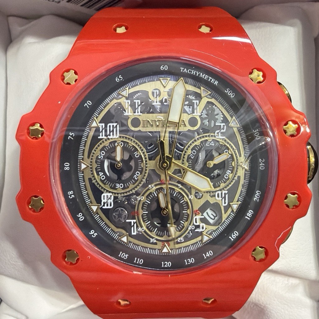 Invicta Racing Vaulthan Men’s Chronograph Watch 44mm Red Silicone Band 🔥 69659