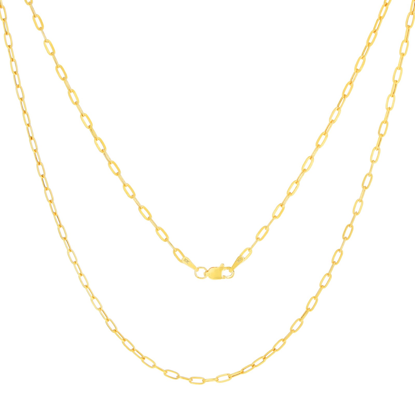 10k Yellow Gold 2mm Paperclip Chain Cable Rolo Link Necklace Womens 16″- 24″