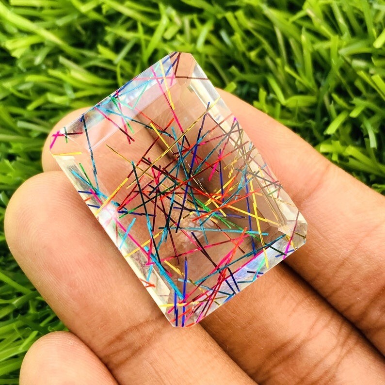 Emerald Cut 95.00 Ct Bi-Color/Multicolor Rutilated Quartz Loose Gemstone