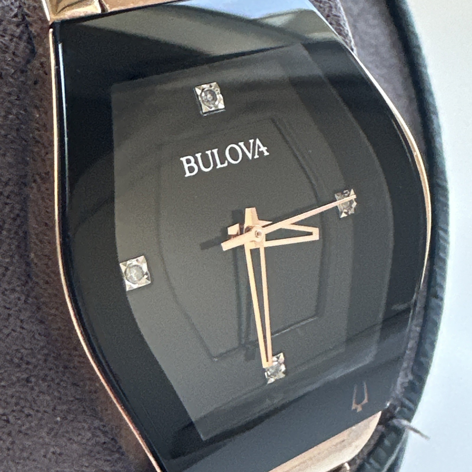 Bulova Gemini Quartz Diamond Black Dial Ladies Watch 97P158