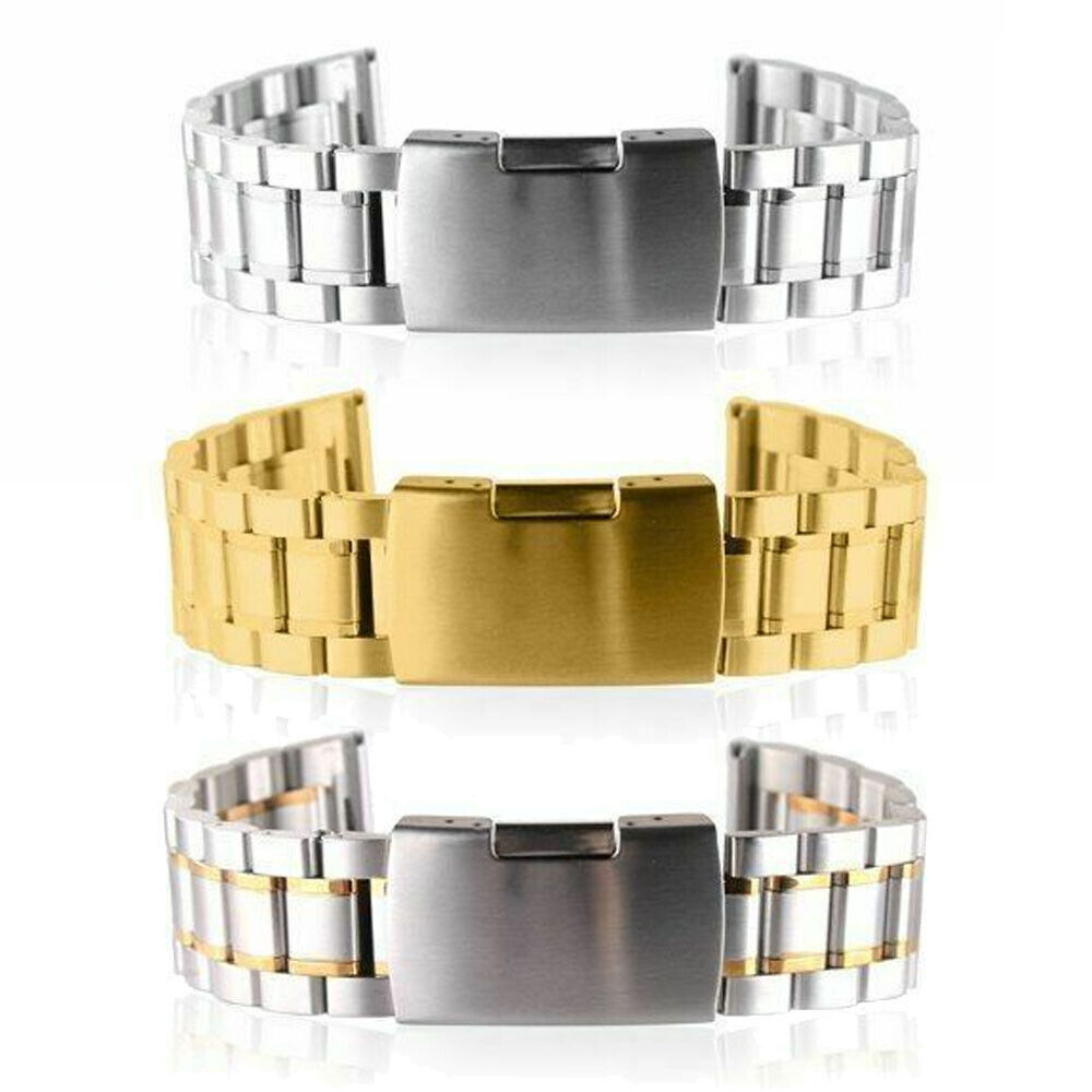14 16 18 20 22 24 26mm Curved/Flat End Stainless Steel Strap Watch Band Bracelet