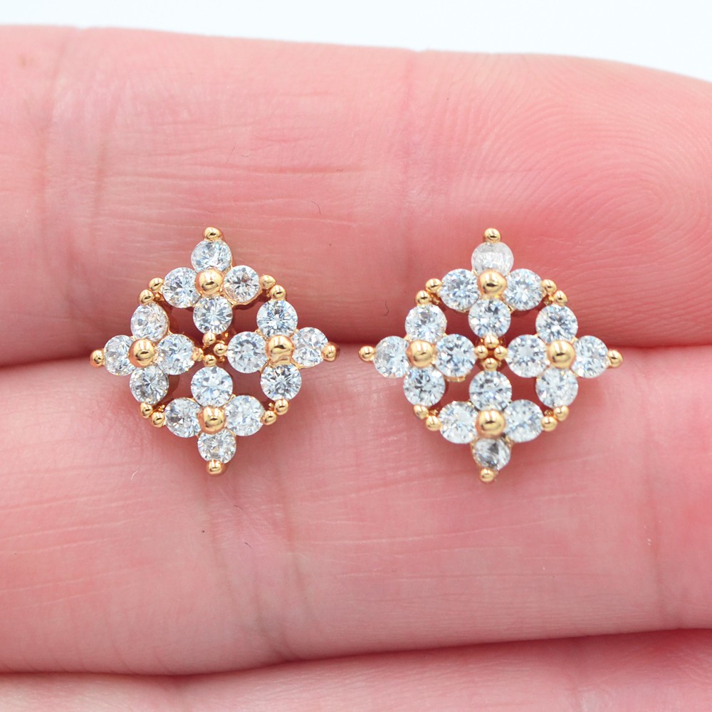 18K Yellow Gold Filled Women Clear Topaz Flower Stud Wedding Earrings Jewelry