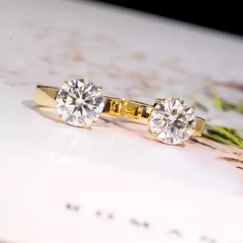 2Ct Round Cut Moissanite Huggie Hoop Earrings 14K Yellow Gold Plated