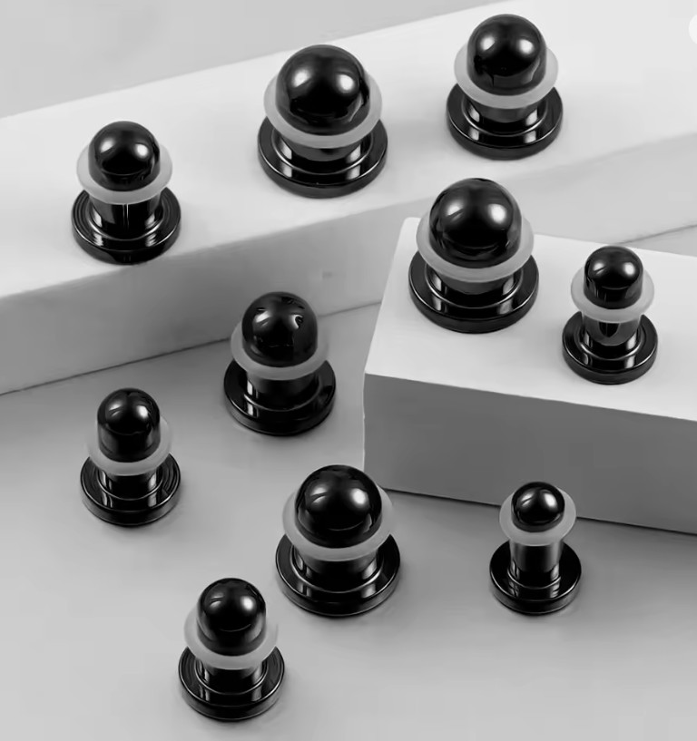 1x 6.5-10mm Mirror Black Bullet Cylinder Ear Plug Tunnel Piercing Expander Taper