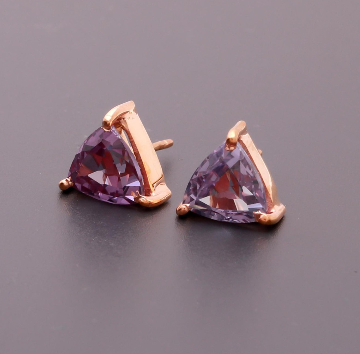 Alexandrite Trillion Stud Earrings Rose Gold Fill Solid Silver Handmade Jewelry