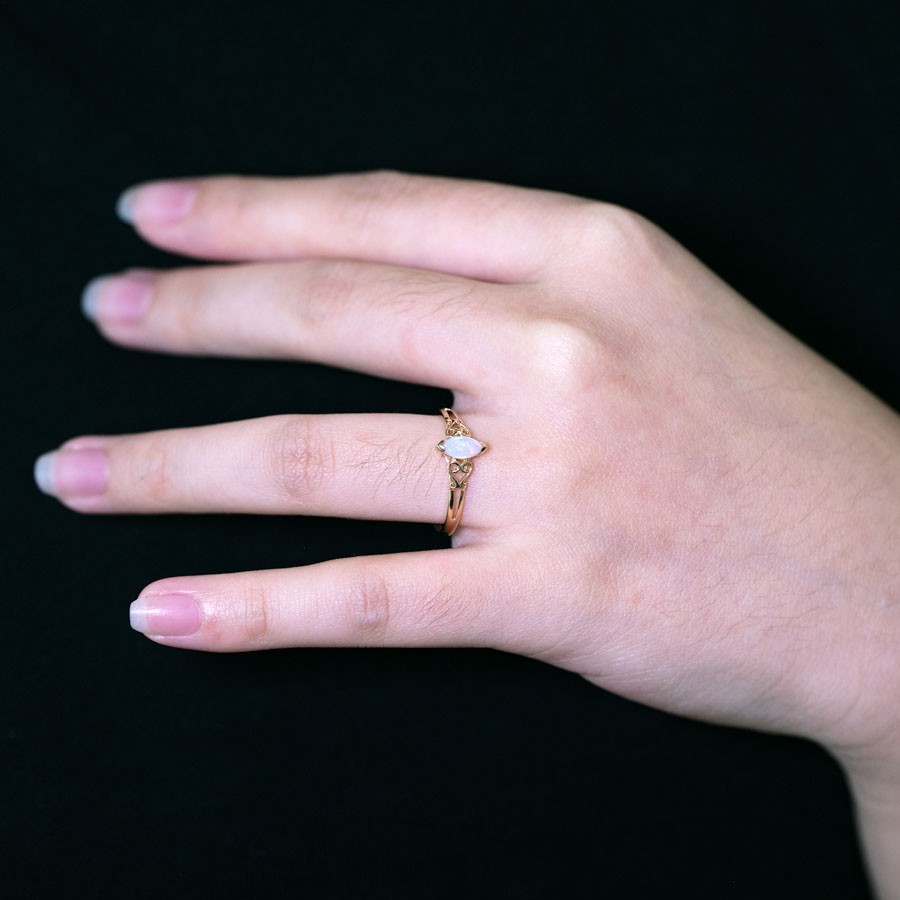 Vintage Inspired Australian Solid Opal Engagement Wedding Ring 14K Yellow Gold