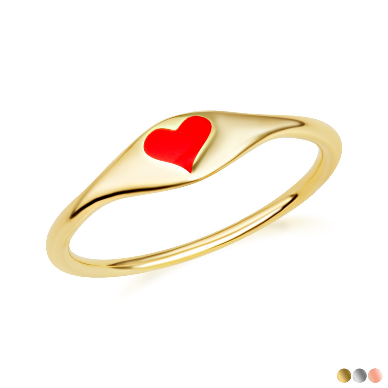 Gold Enamel Heart Love Band Ring (Available in Yellow/Rose/White Gold)