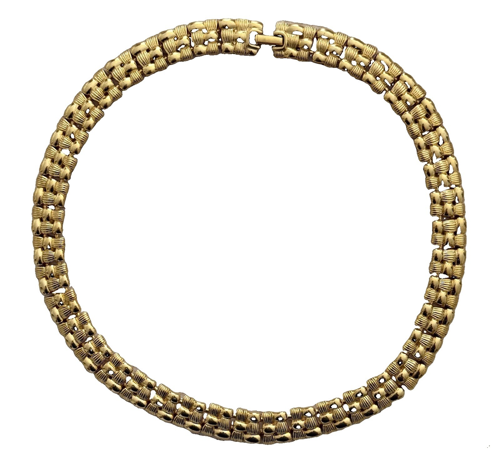 Napier Signed Gold Tone Bar Link Chain Choker Necklace w/ Box Clasp
