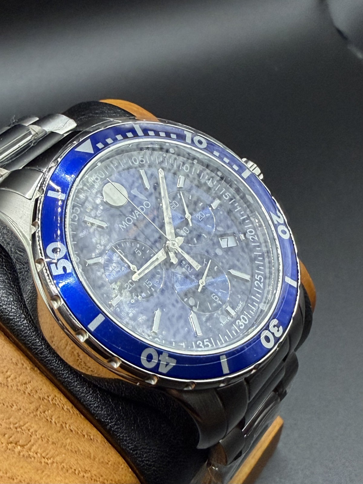 Movado Series 800 Blue Dial & Bezel 42mm Chronograph Steel Watch Model #2600141