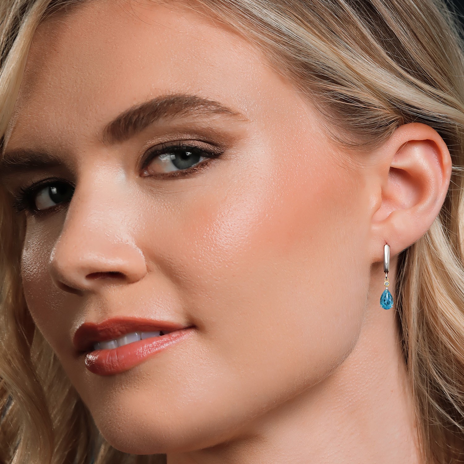 925 Silver and 10K Yellow Gold London Blue Topaz and Lab Grown Diamond Dangle