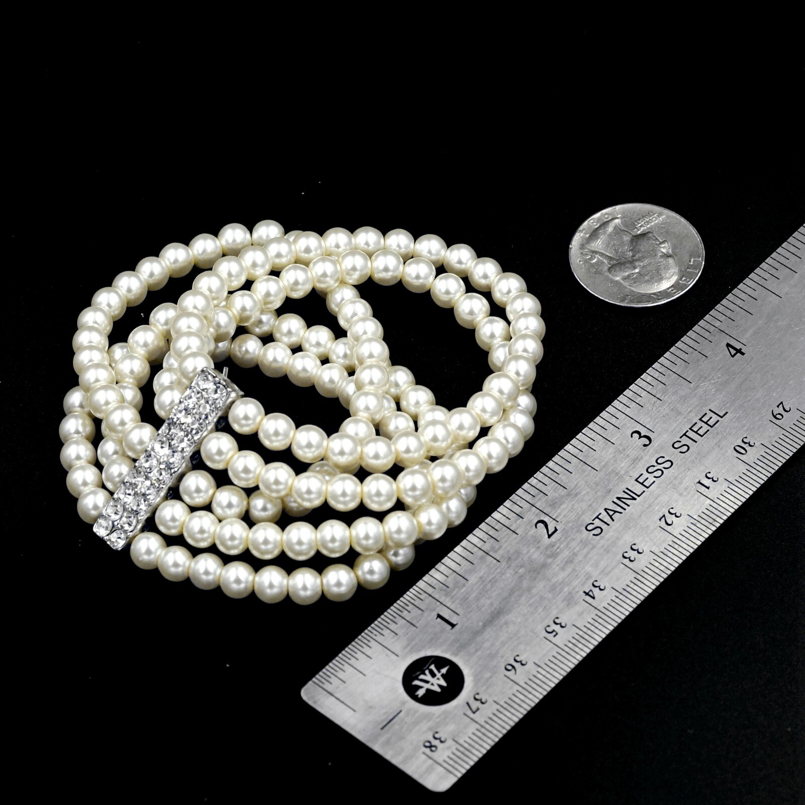 Women Gorgeous Cream White Glass pearl Multi-Strand Stretch Bracelet Crystal 168