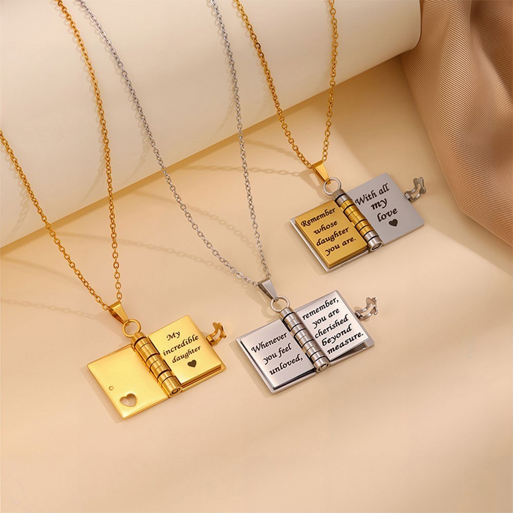 My Little Star Book Pendant Necklace for Daughter Open Pages Engraved Letter