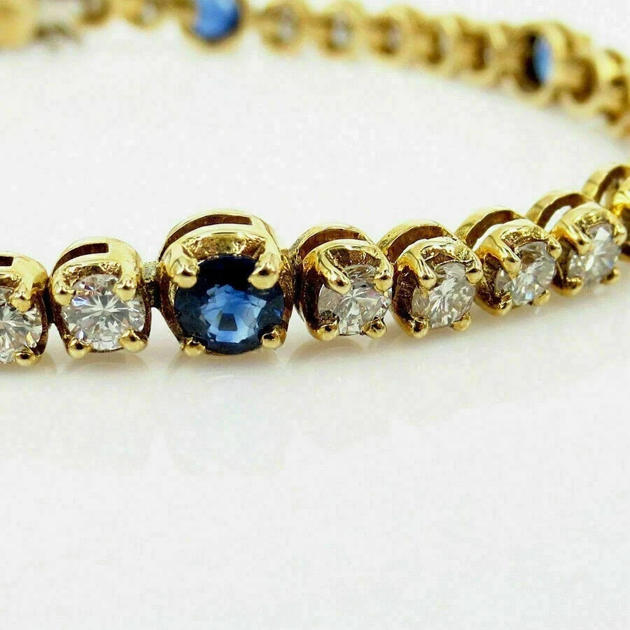 5.00 Ct Round Cut Natural Blue Sapphire Tennis Bracelet 14K Solid Yellow Gold
