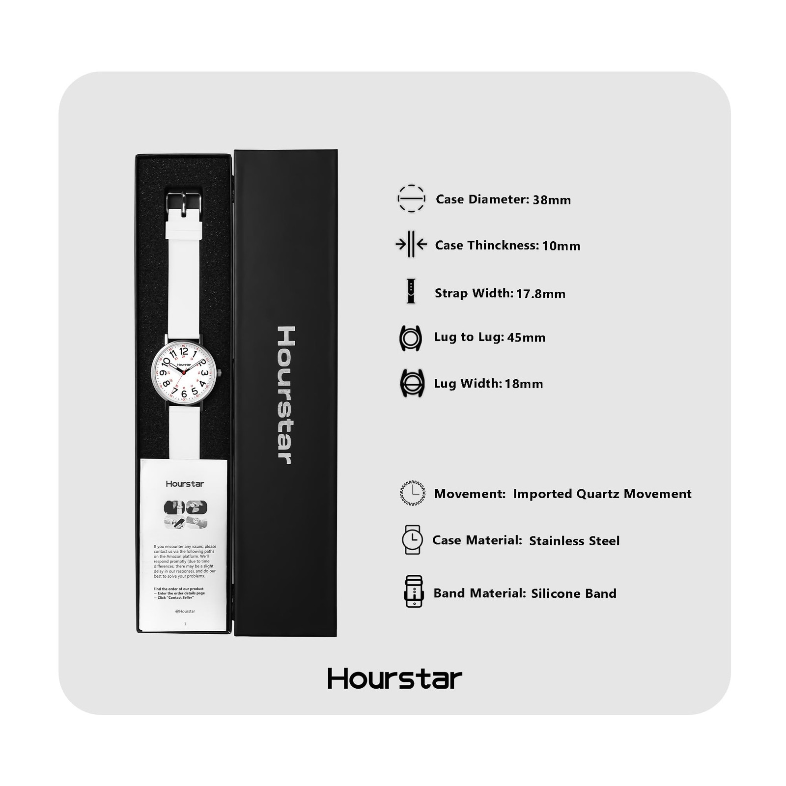 Hourstar Women’s Analog Nurse Watch with Second Hand for Nursing, 12/24 White