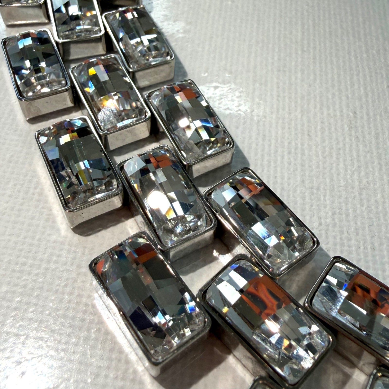 Swarovski Belcher Crystal Necklace Silver Rhodium Plated Art Deco In Box