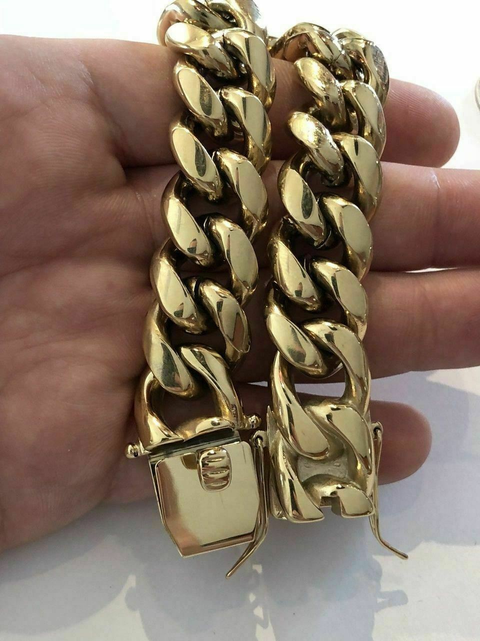 18mm Cuban Miami Link Bracelet Kilo Chain Set 14k Gold Plated Stainless Steel