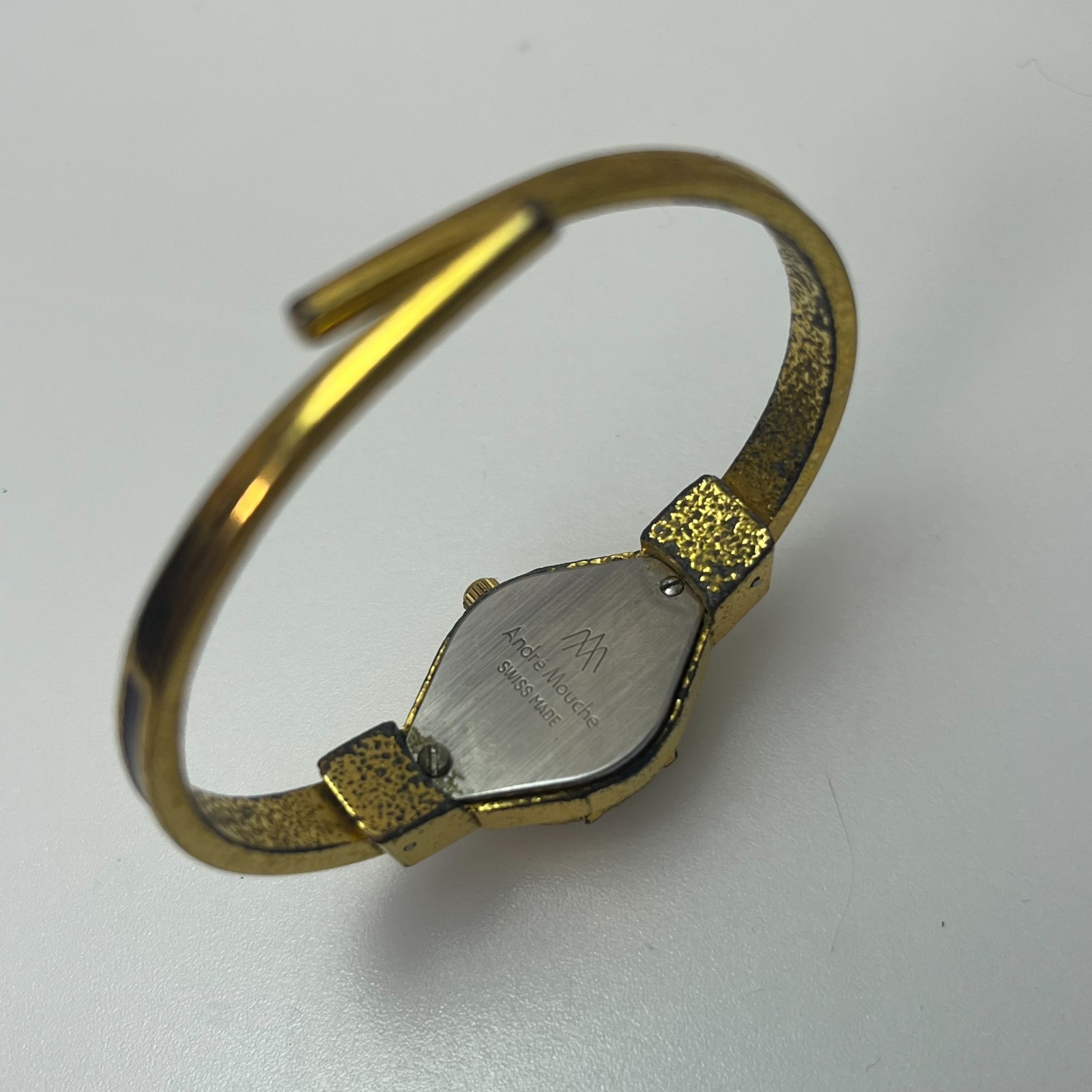 Vintage Andre Mouche Swiss Enamel Floral Cover Qz Bangle For Parts / Repair#084B