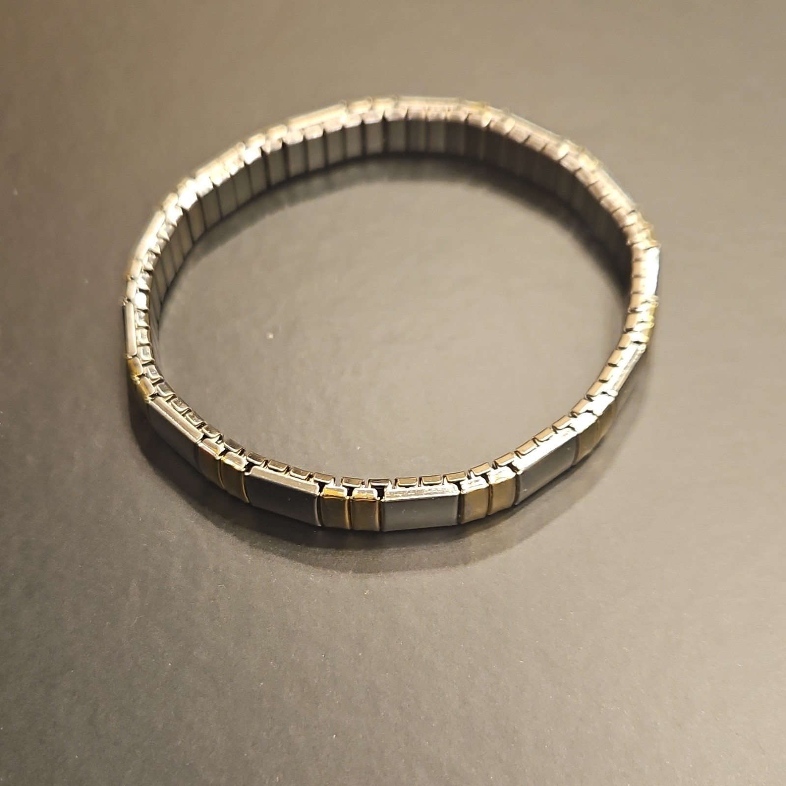 Two Tone Silver Gold Stretch Bangle Bracelet, Stainless Steel, No Stone