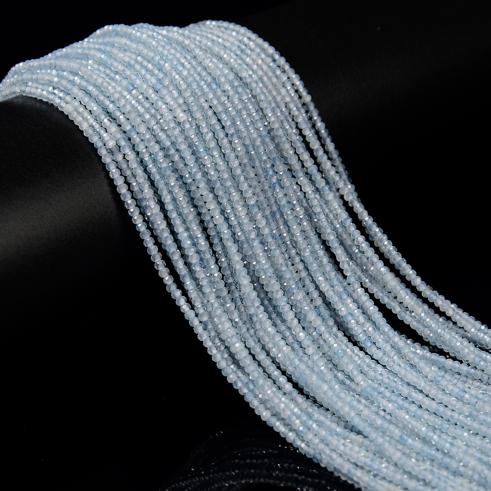 Natural Aquamarine Faceted Rondelle Beads Size 1.5x2mm 15.5” Strand