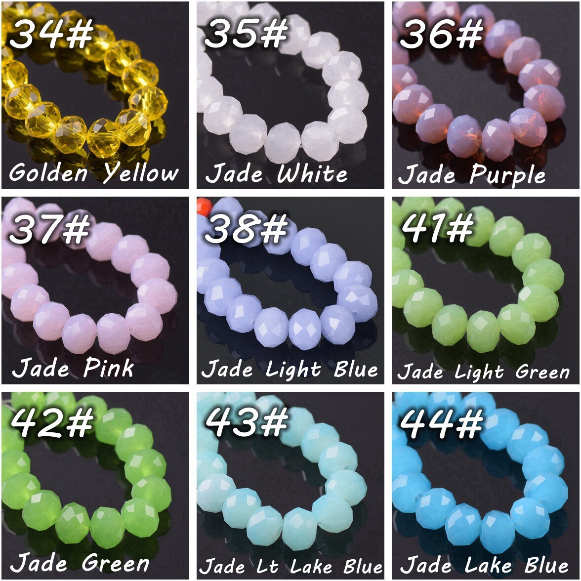 Pure Color 3mm 4mm 6mm 8mm 10mm 12mm Roundelle Faceted Crystal Glass Loose Beads