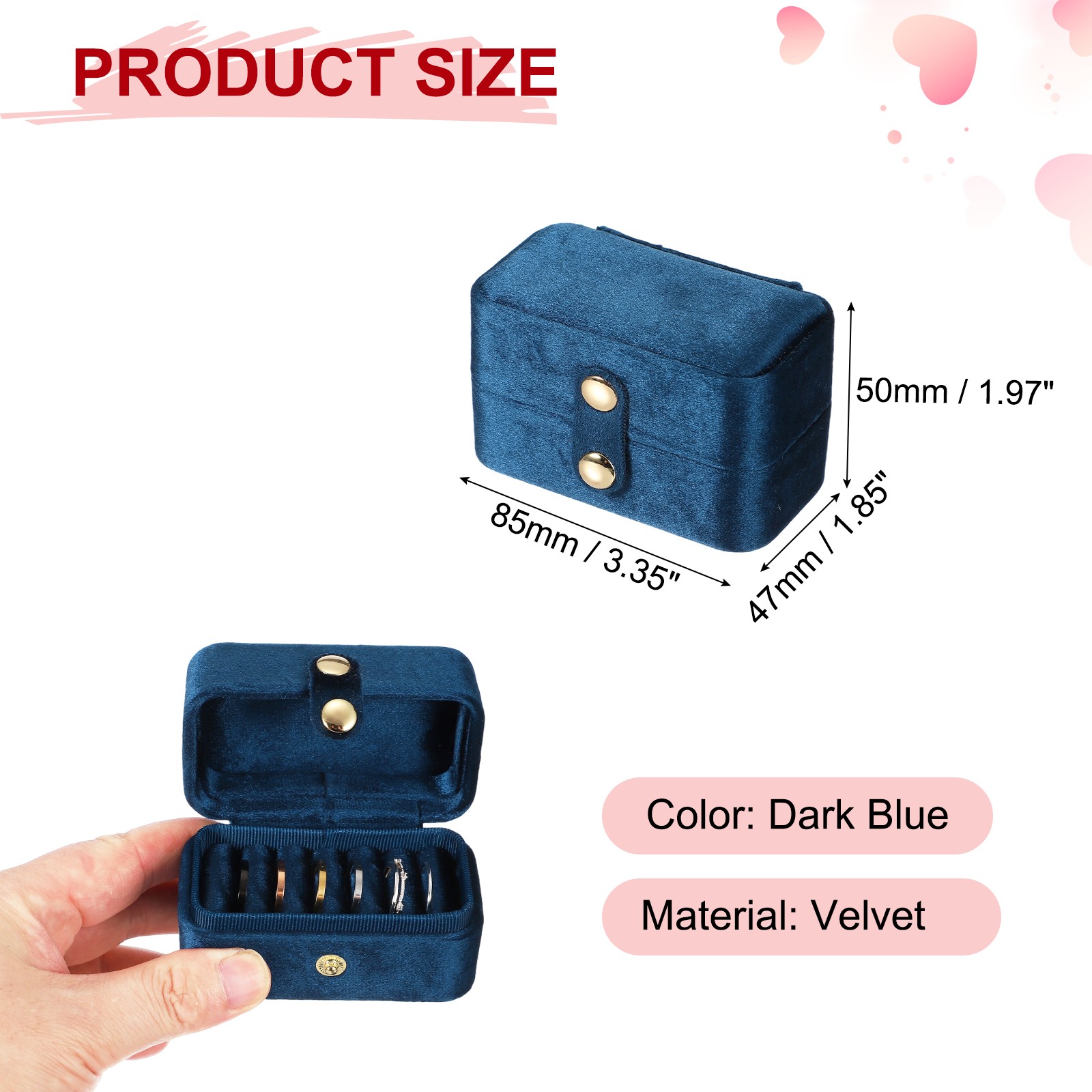 6 Slots Velvet Ring Box 3.35×1.85×1.97Inch Small Travel Jewelry Case Dark Blue