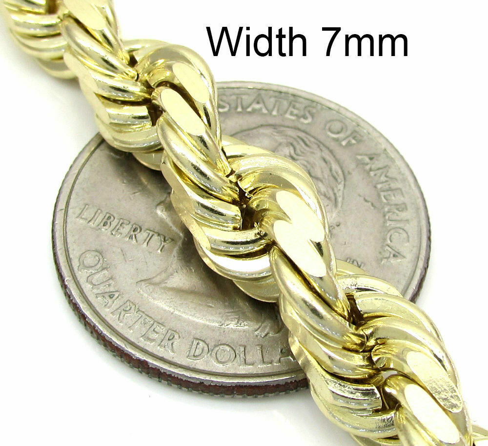 10K Yellow Gold Mens Womens 7MM Diamond Cut Rope Chain Bracelet 8″- 9″ Inches
