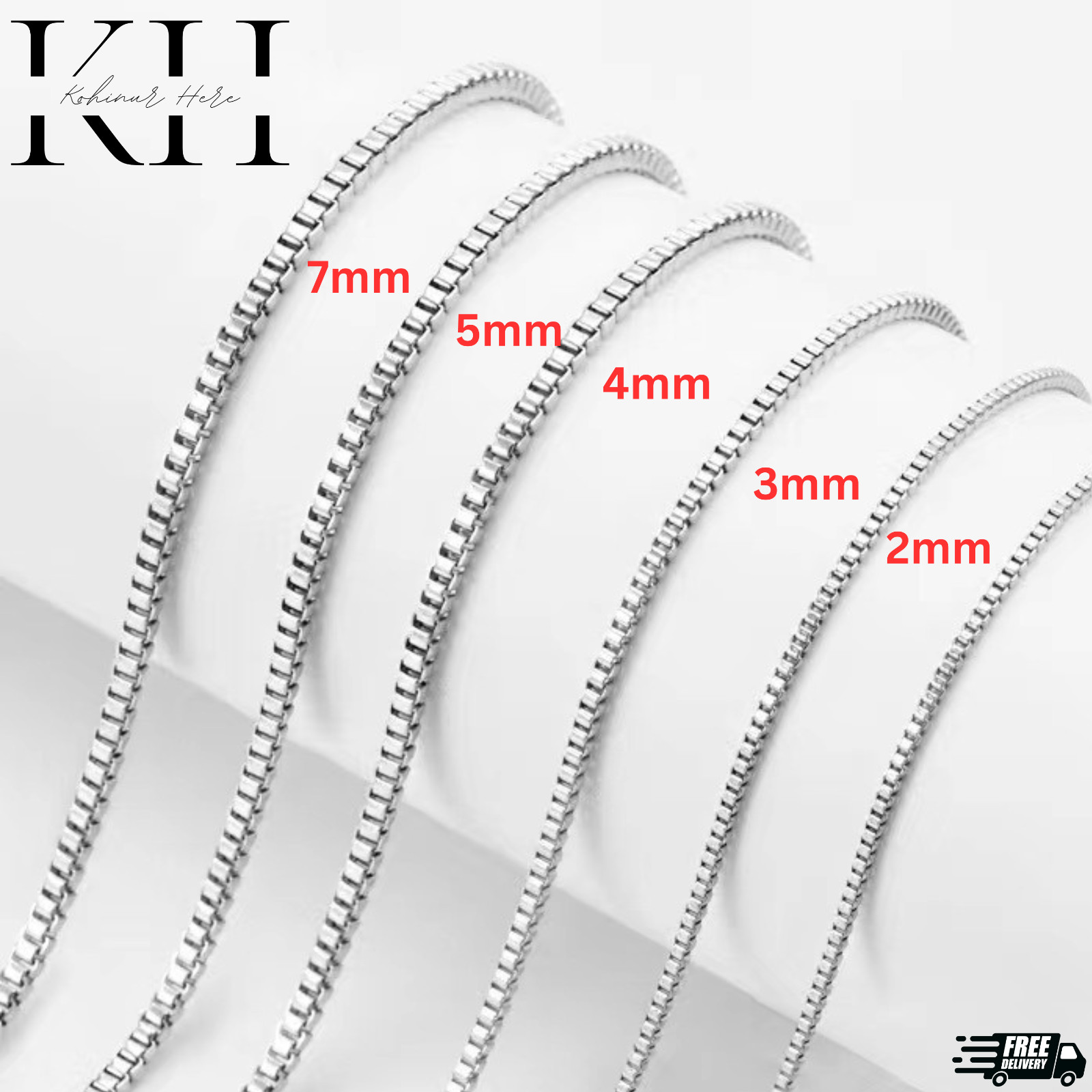 16-40″MEN Stainless Steel 2mm/3mm/4mm/5mm/7mm Silver Smooth Box Chain Necklace