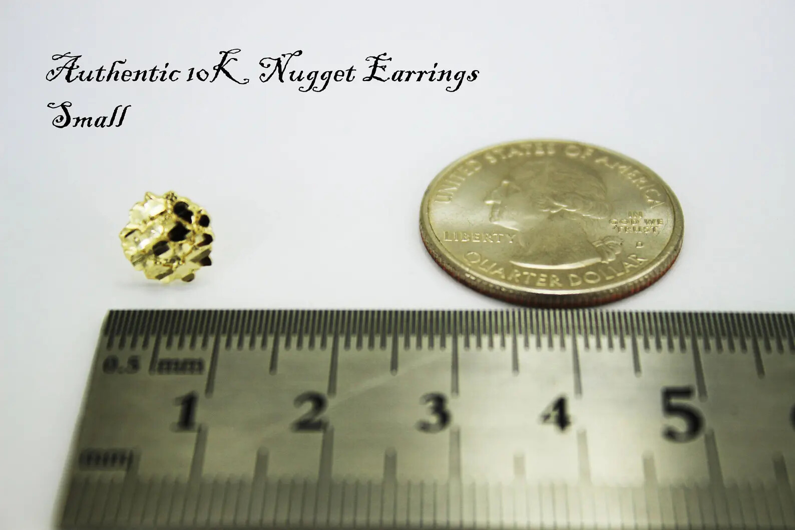 10K Soild Yellow Gold Nugget Round Diamond Cut Stud Earrings for Men Wome