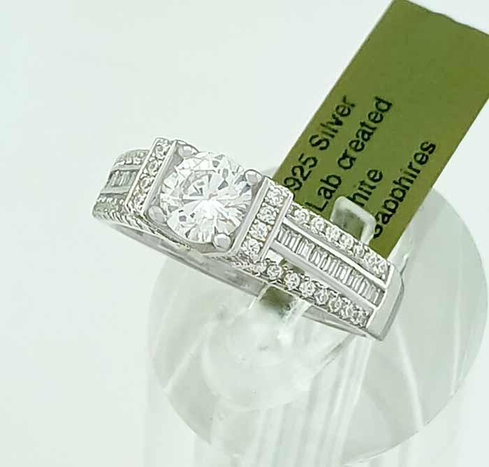 LAB CREATED 2.08 Cts WHITE SAPPHIRE ENGAGEMENT RING .925 SILVER – New With Tag