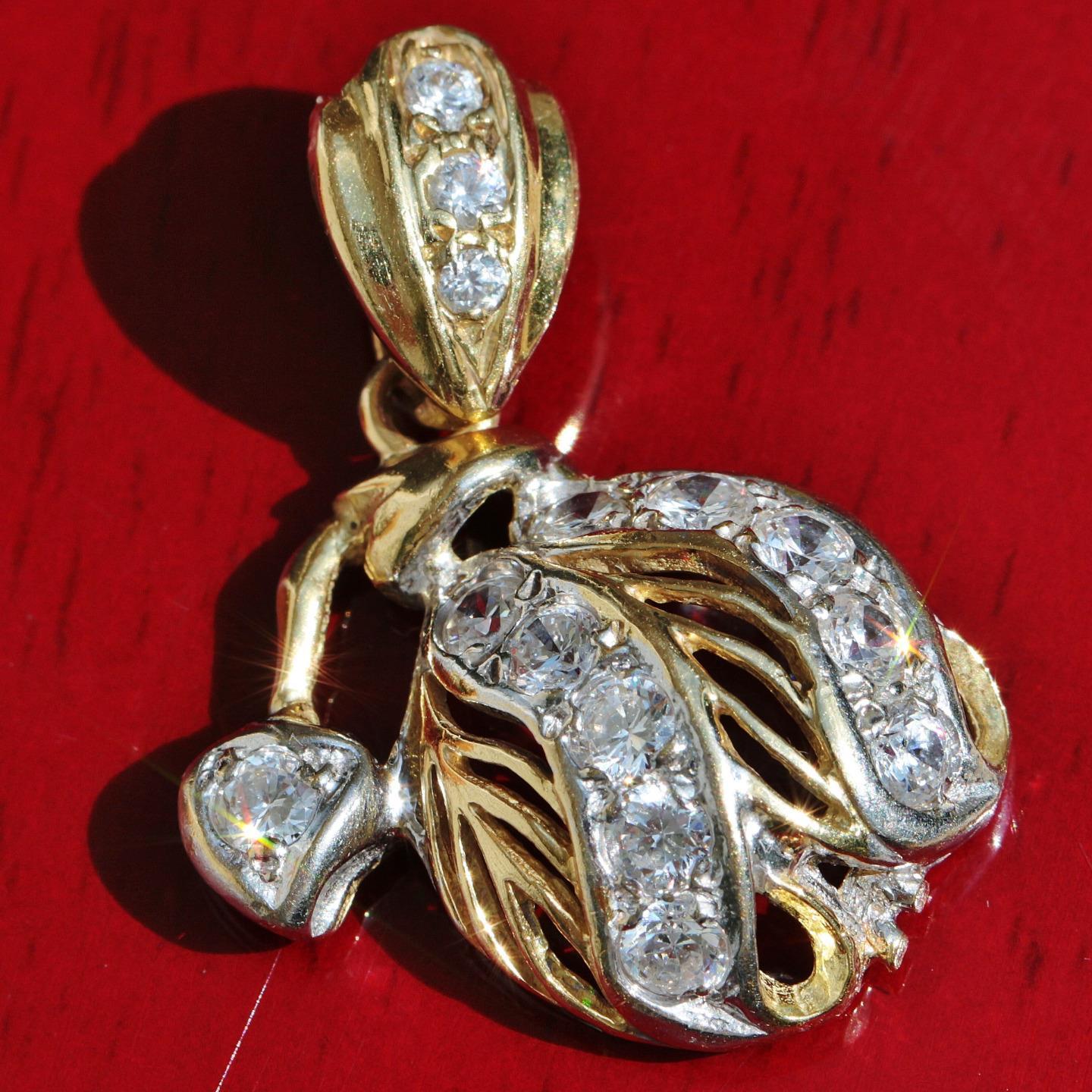 22k yellow gold pendant 1.25ct white topaz 1930’s vintage handmade 6.80g