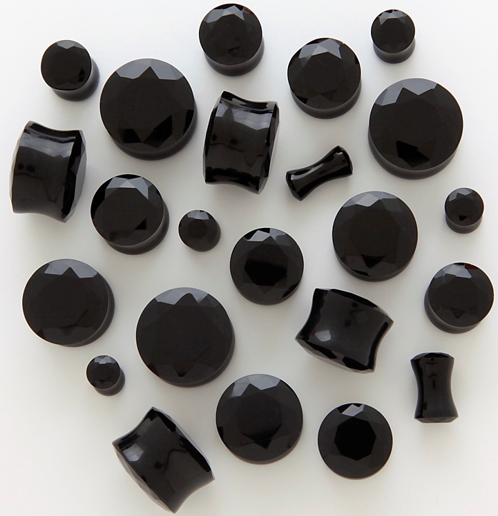 1 PAIR Faceted Gem Cut Crystal Double Flared Saddle Plugs Chose in 8 Colors