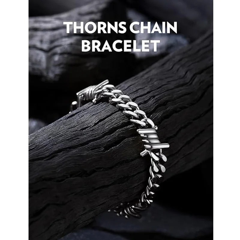 Barbed Wire Cuban Link Chain Bracelet Adjustable Stainless Steel Punk Emo 2026.