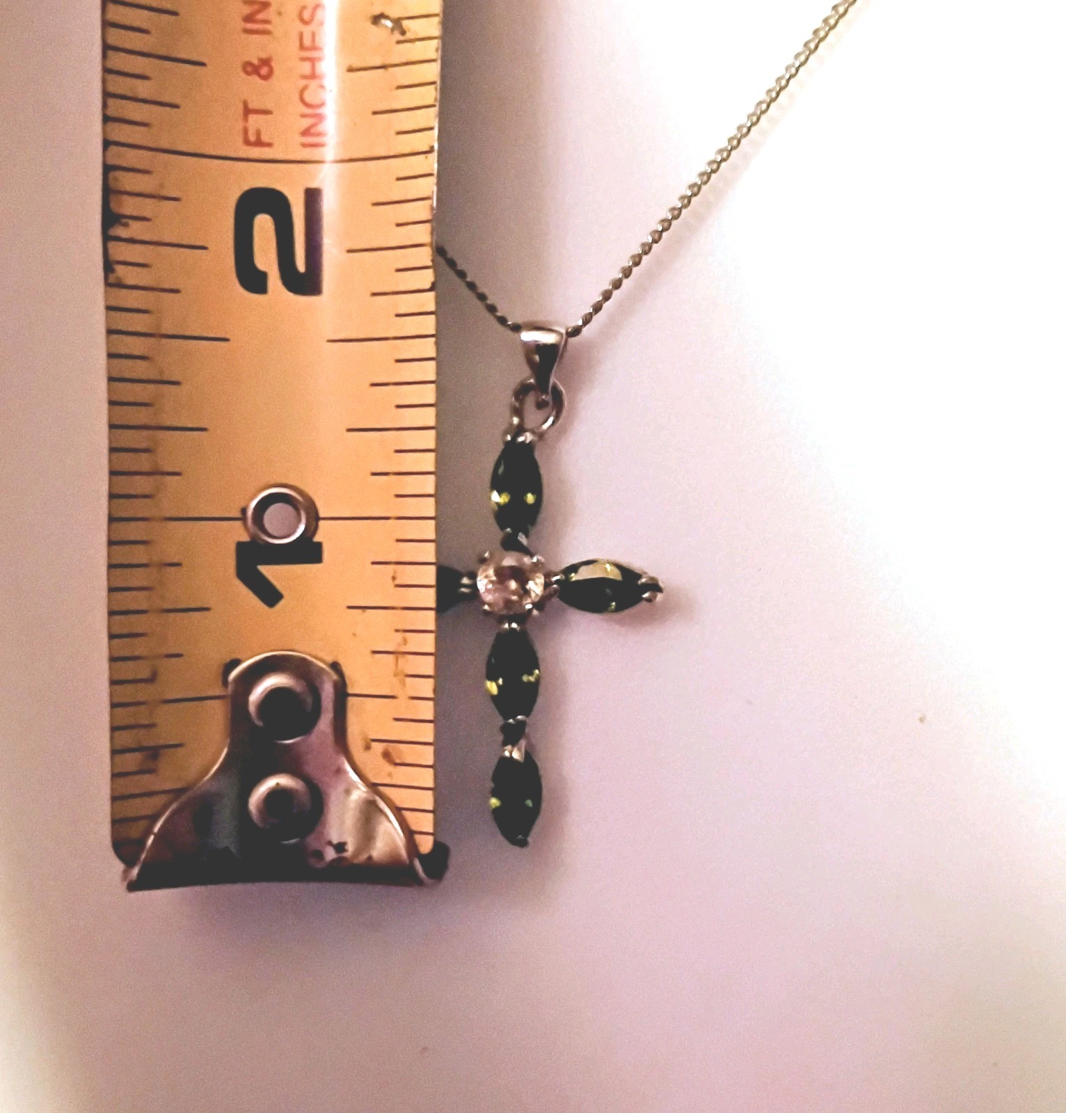 18kGP Green Peridot and Crystal Cross pendant Necklace