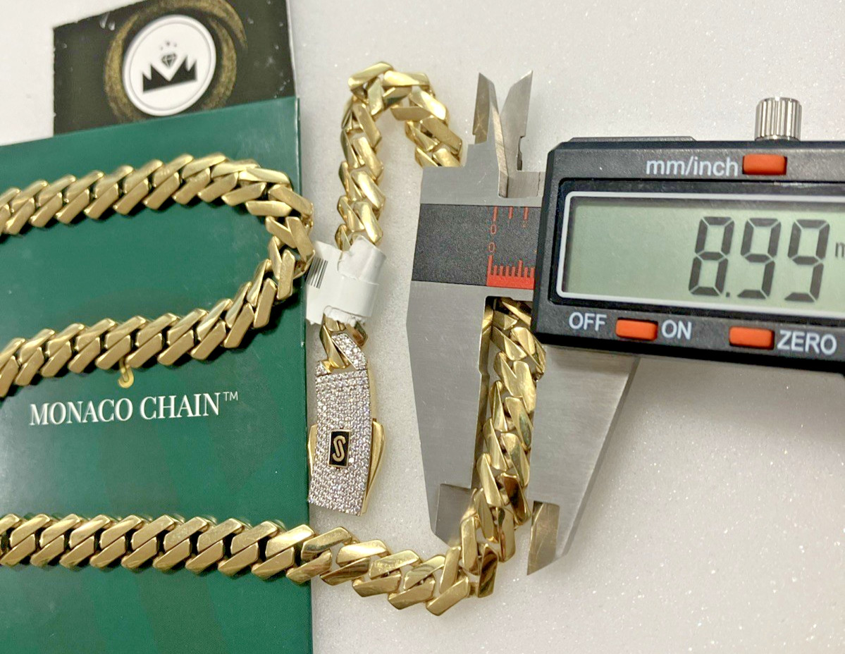 10kt Real Gold Monaco Edge Cuban Chain 9mm CZ Lock 23.5grams 18.5” New With tag.
