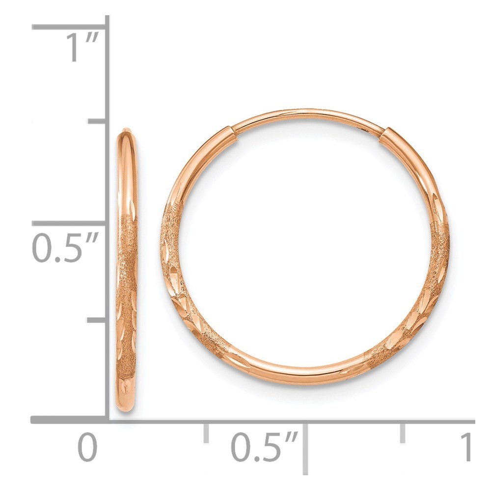 14k Rose Gold 1.25mm Diamond-cut Endless Hoop Earring 0.55gm L-18.25mm