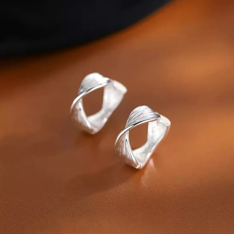 925 Sterling Silver Twisted Hoop Earrings Textured Geometric Huggie Women Gift