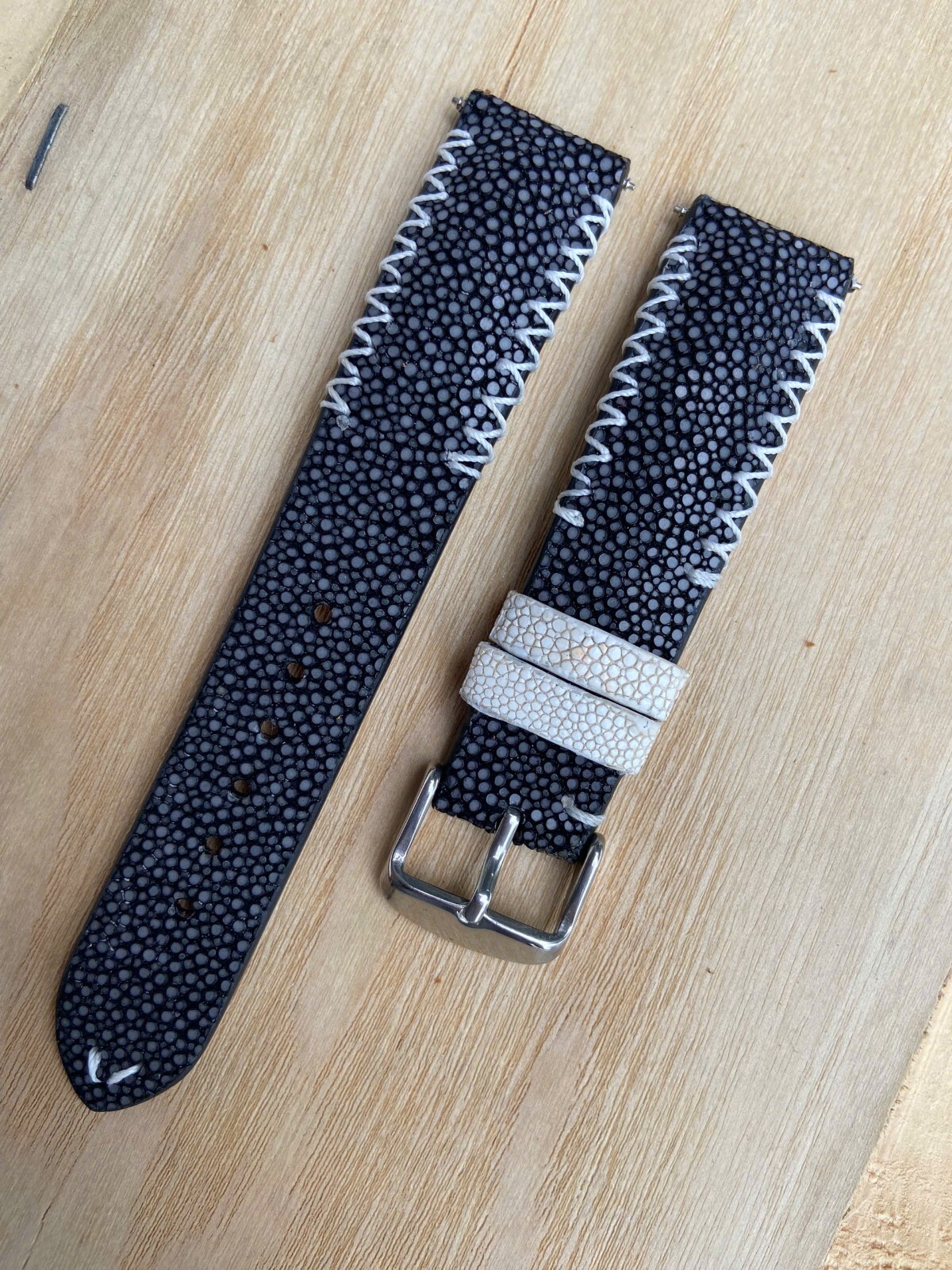 Black Stingray Leather Watch Strap Band, Size 16mm 18mm 19mm 20mm 22mm 24mm 26mm