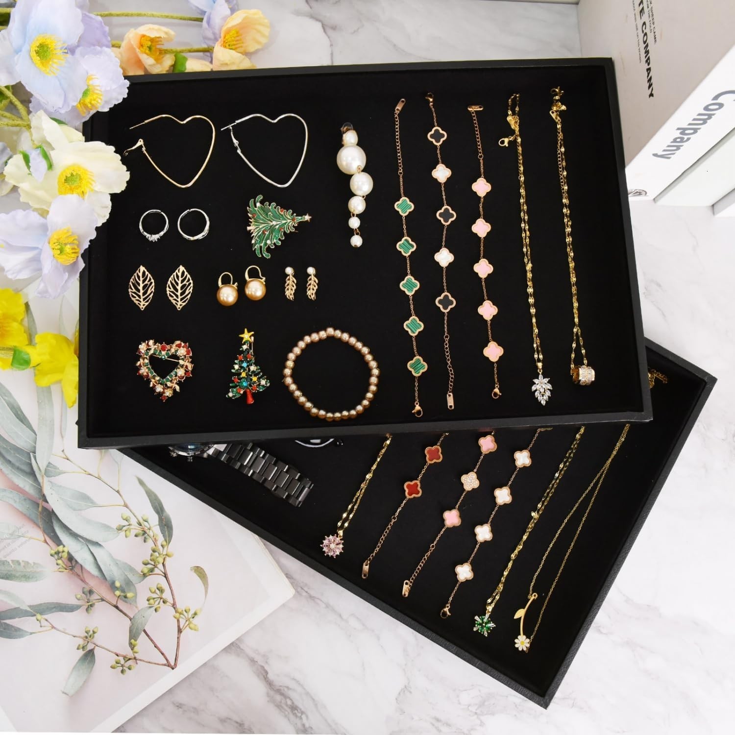 Black Velvet Jewelry Tray for Drawers Black Jewelry Display Tray Stackable Jewel