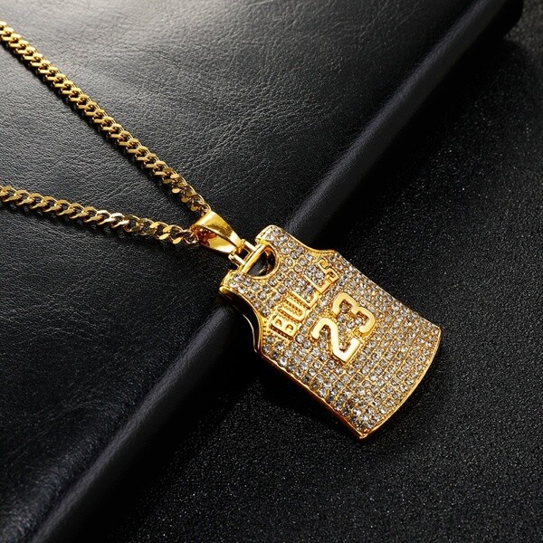 23 Chicago Bulls Michael Jordan NBA Jersey Necklace – Gold Colored – Rhinestone