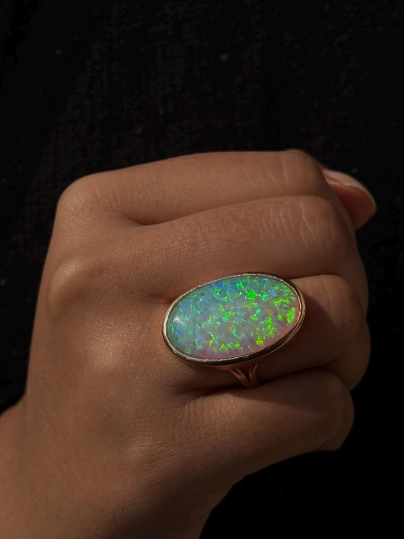 Rainbow Fire Opal Cocktail 925 Sterling Silver Ring Gift For Her