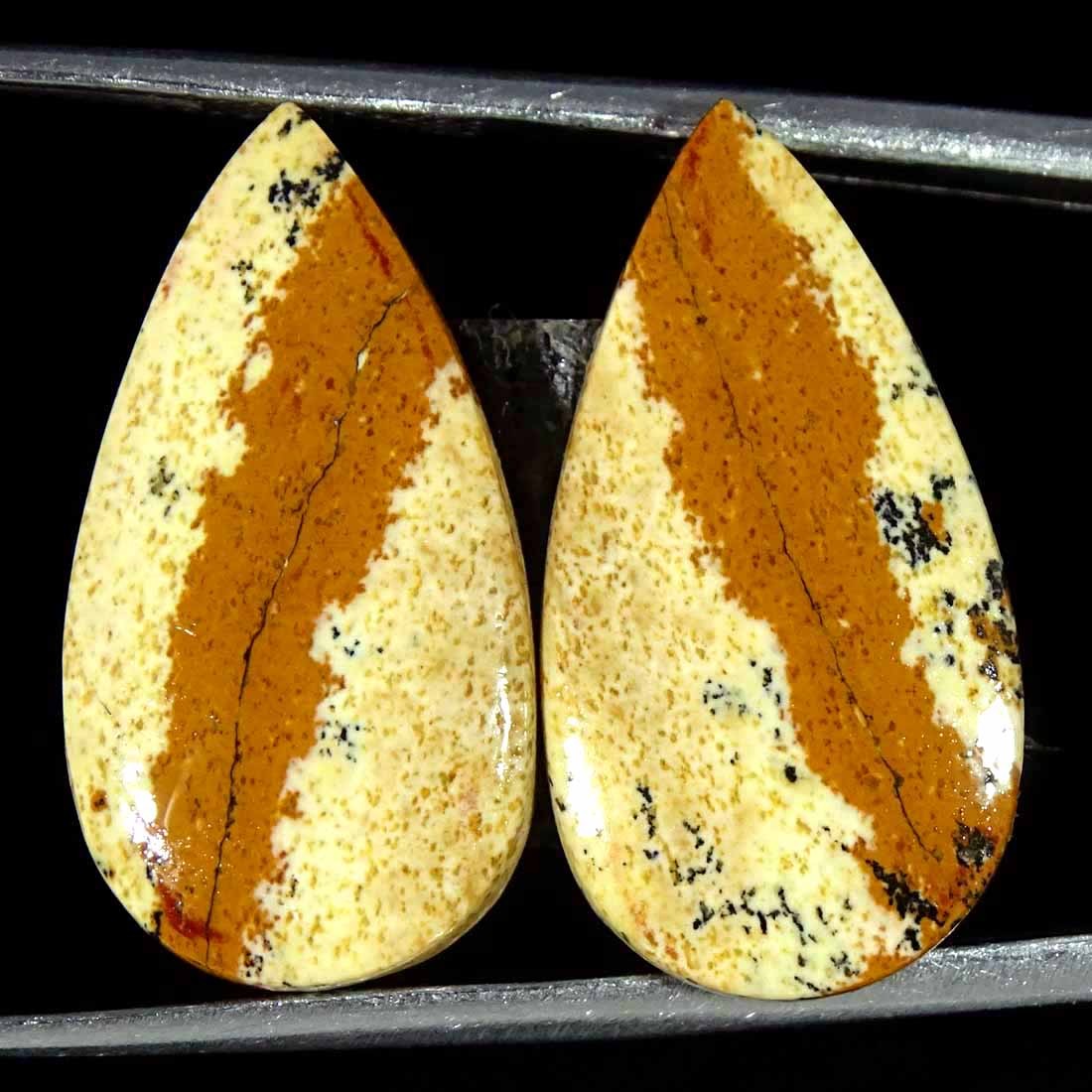 16.10Cts Natural Picture Jasper Cabochon Loose Gemstone Pair 12x22x3mm Pear