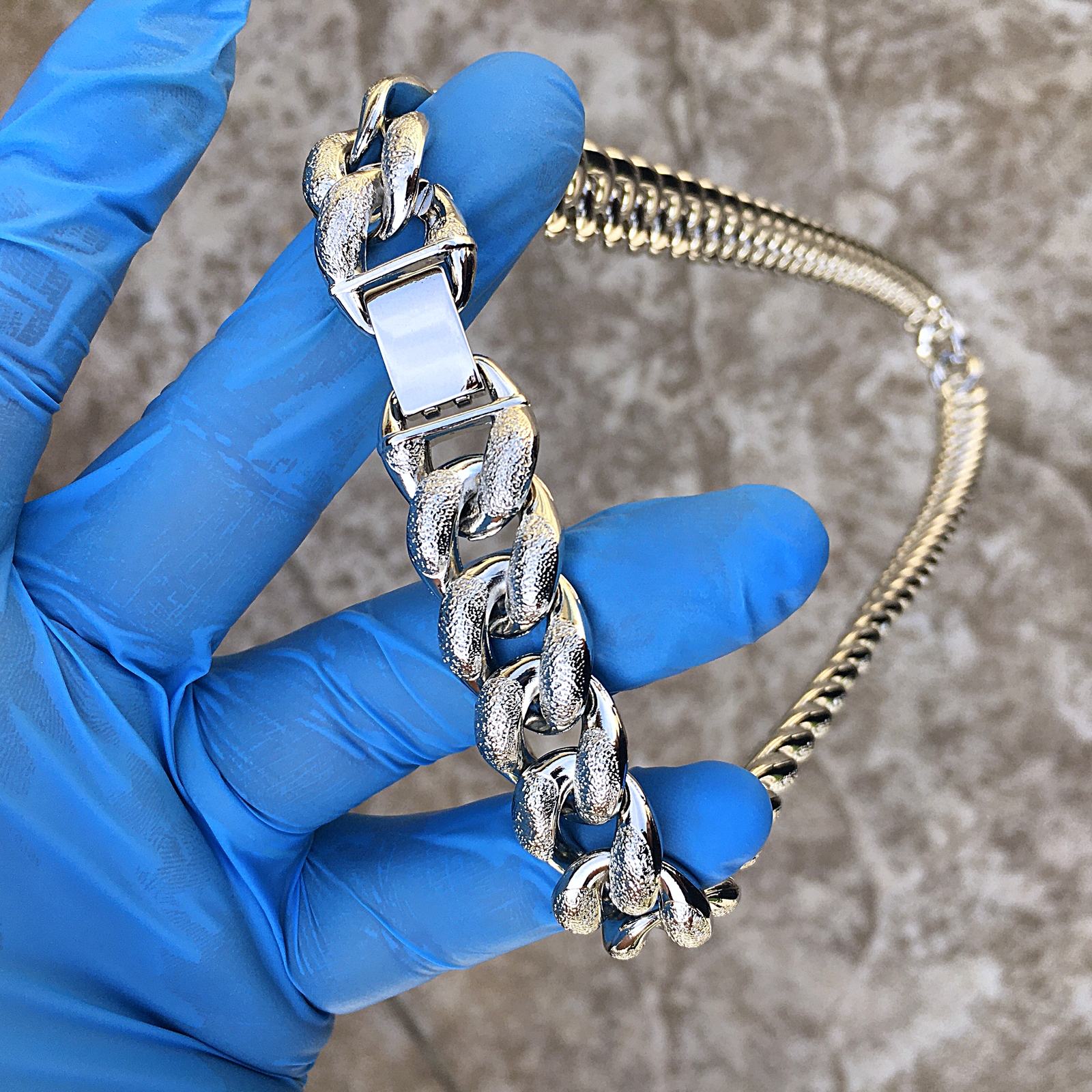 Men’s Dust Bubble Cuban Chain Heavy Silver Tone 16MM Wide 18″ 20″ 30″ In