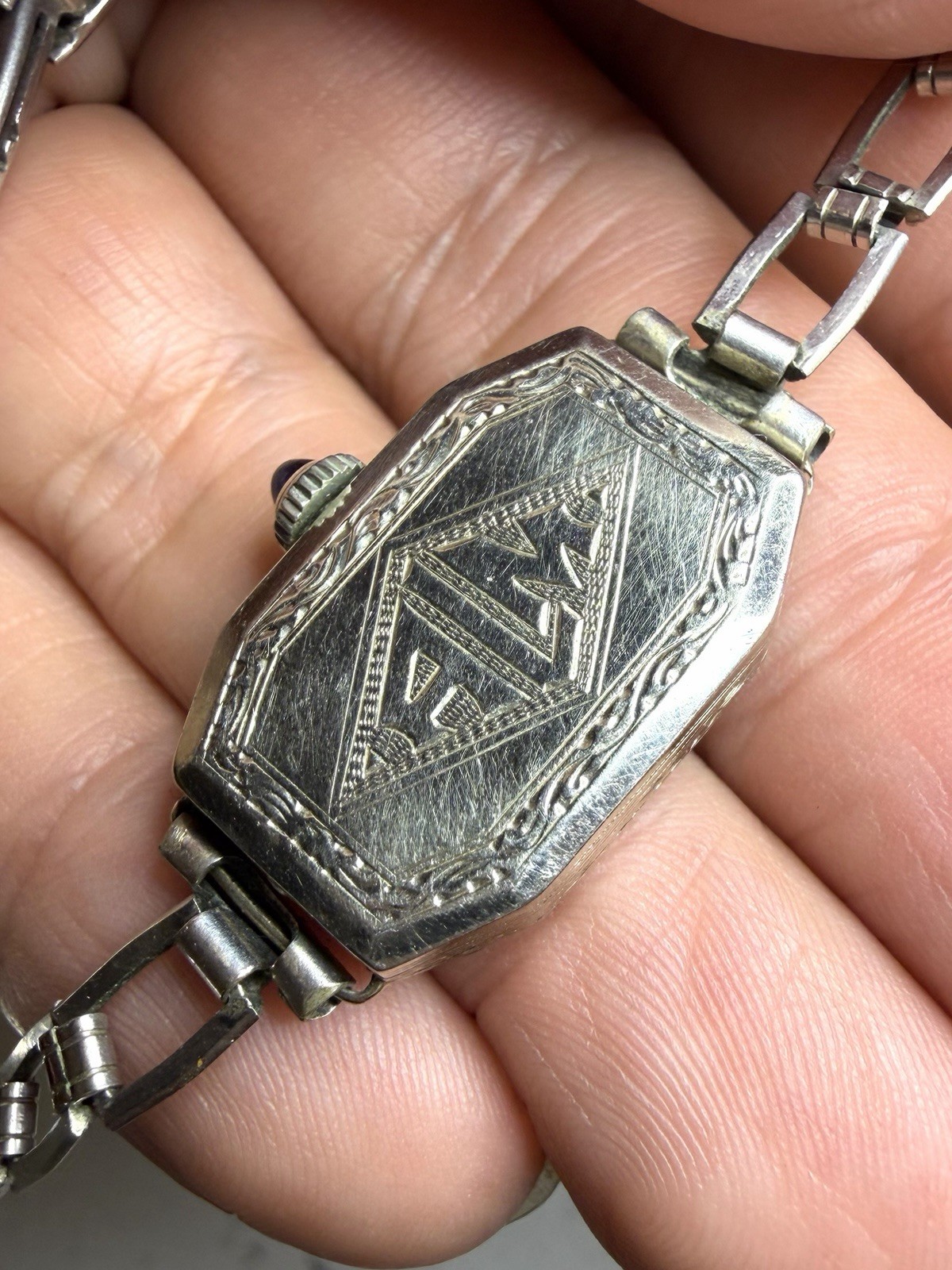 1920’s LADY IOCO 14K WHITE GOLD & SAPPHIRE WATCH W/ ORIGINAL 1/20 GF BAND -RARE!
