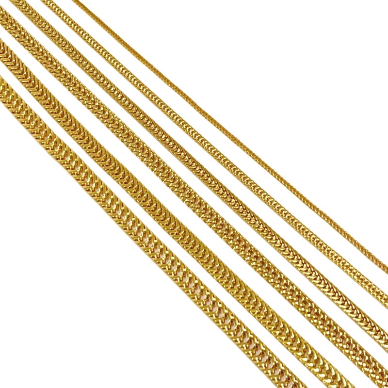 18K Yellow Gold 2mm-7mm Franco Square Box Chain Necklace Men Womens 18″- 28″