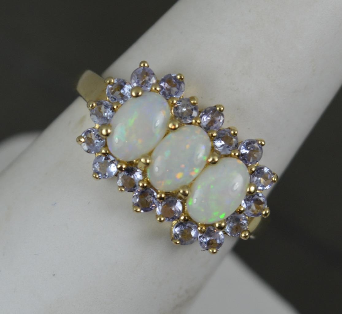 Natural Opal and Tanzanite 9 Carat Gold Cluster Ring