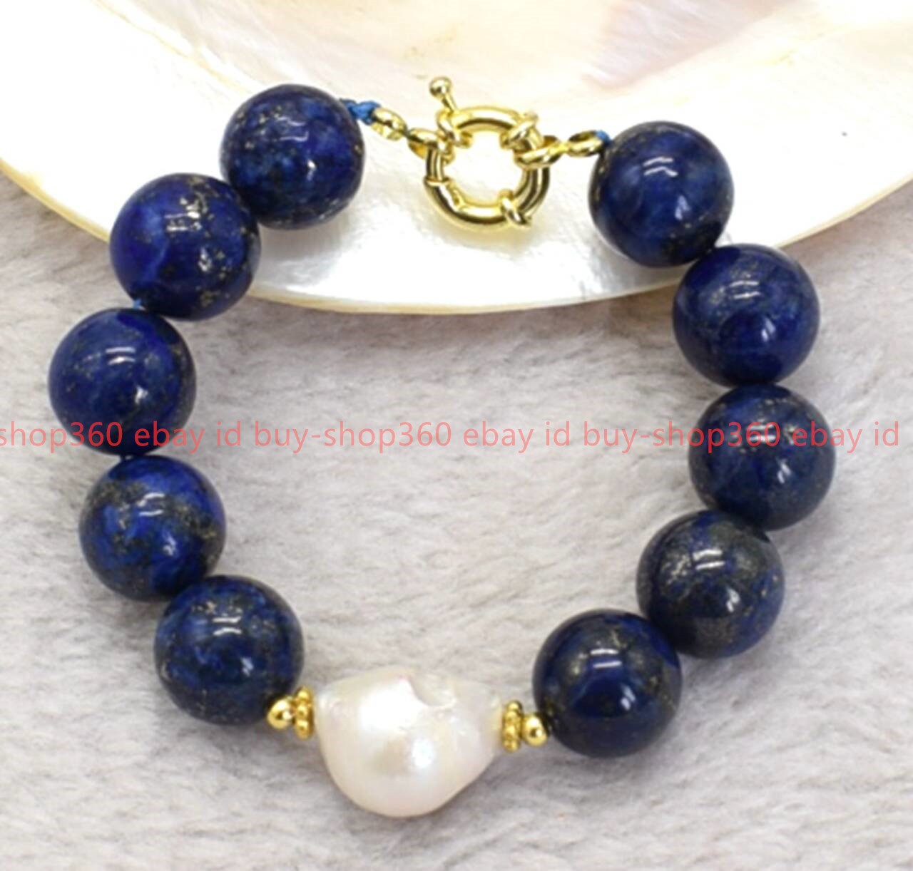 New Natural Beautiful 14mm Lapis Lazuli Baroque Pearl Gemstone Bracelet 7-9 in