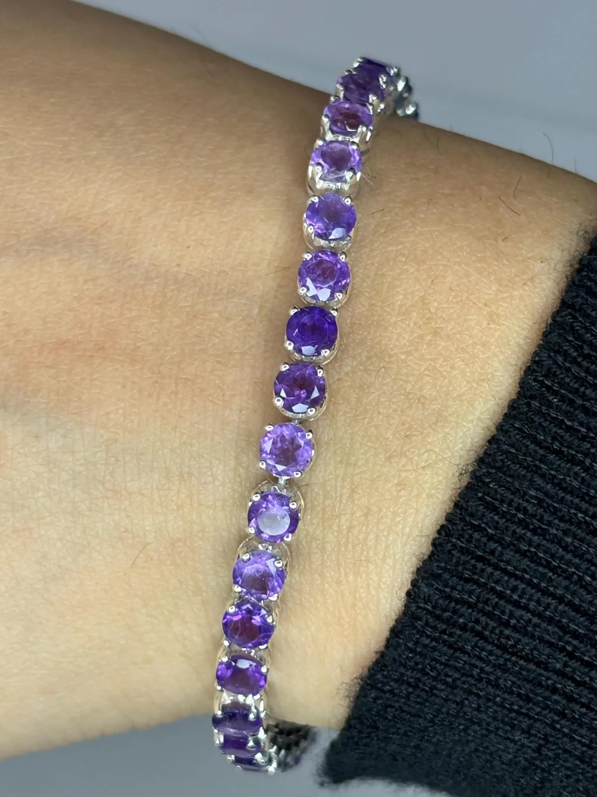 15CT Lab Created 5mm Amethyst Tennis Bracelet 14K White Gold Plated 7.5 Inch