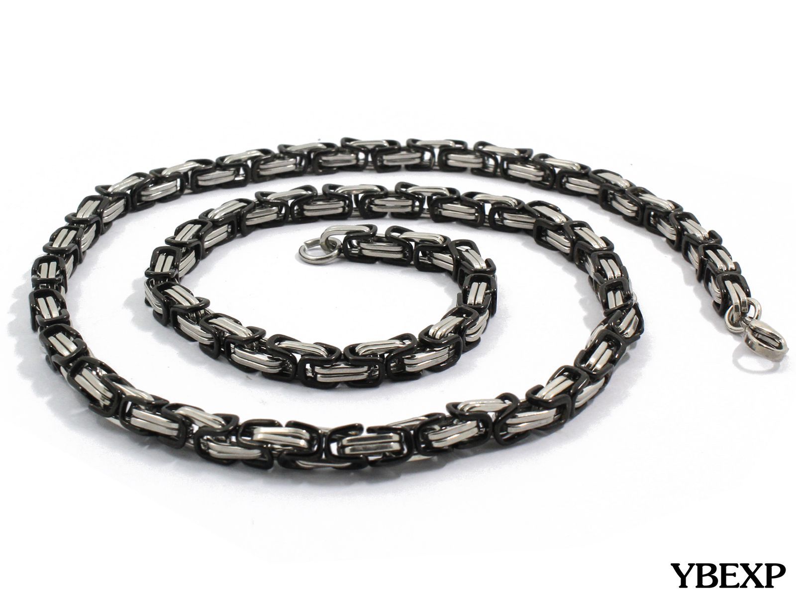 20”-36”Men Stainless Steel Cross Pendant Black Necklace Byzantine Box Necklace