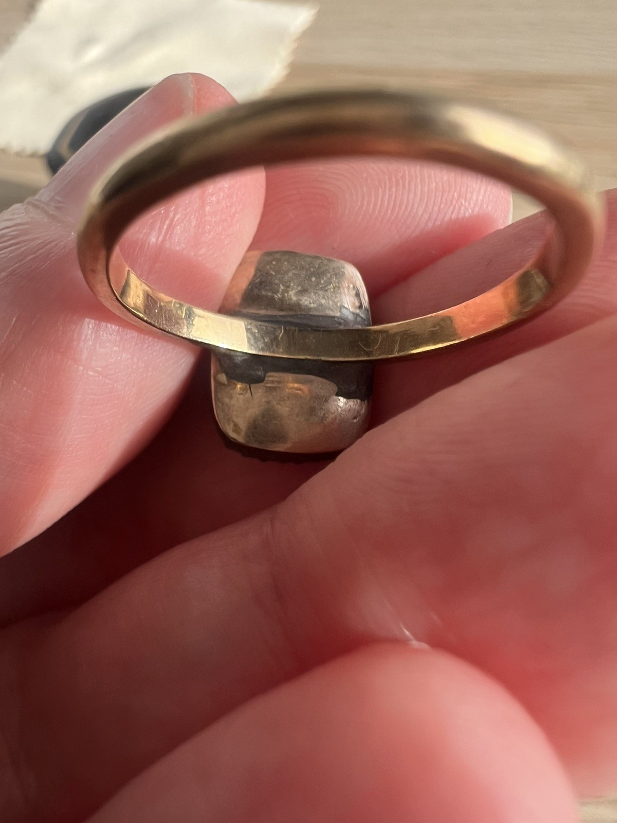 Antique Turquoise Mourning Ring with 9 Carat Gold Shank (Size N)